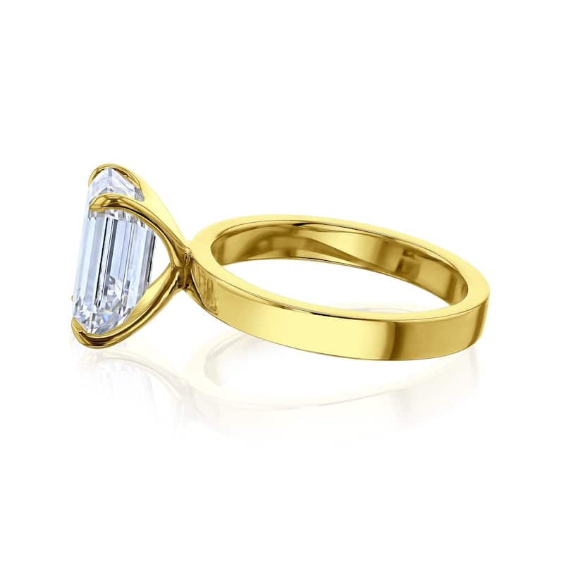 Kobelli 5 Carat Lab Grown Diamond Certified 14k Solid Gold Emerald-cut 3mm Plain Cigar Band Havana Engagement Ring (EF/VS)