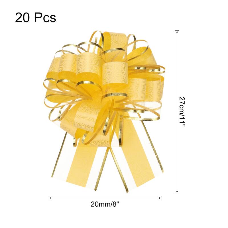 20pcs Large Pull Bow Gift Wrapping Bows Ribbon Organza for Wedding - Gold - 8 Inch