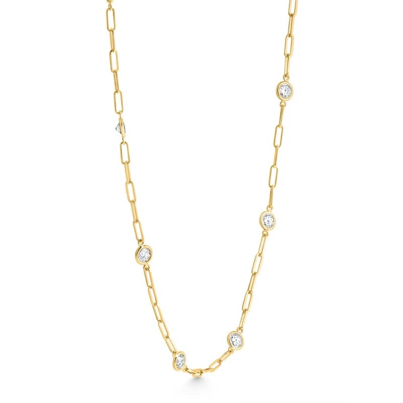 4Ct Diamond Yellow Gold 18" Paper Clip Diamonds By Yard Necklace lab Grown