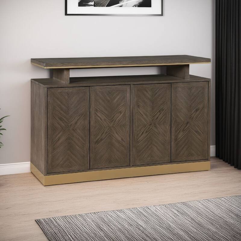 Greta Sideboard Buffet Console 2 Cabinets, Floating Top, Gold, Brown