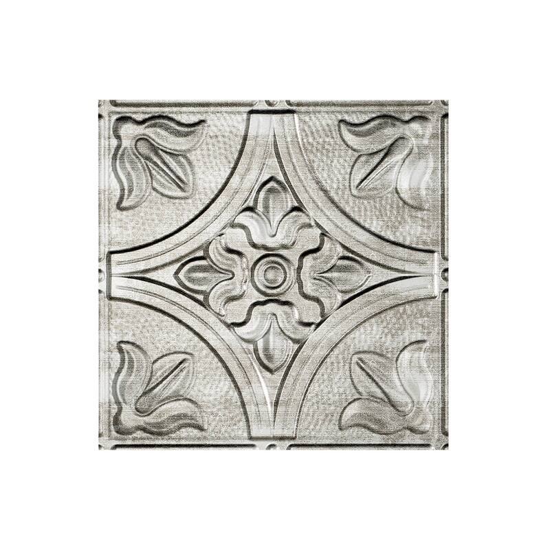 FASÄDE Traditional Style 2 Decorative Vinyl 2ft x 2ft Lay in Ceiling Panel in Crosshatch Silver (5 Pack) - 12in x 12in Sample - Crosshatch Silver