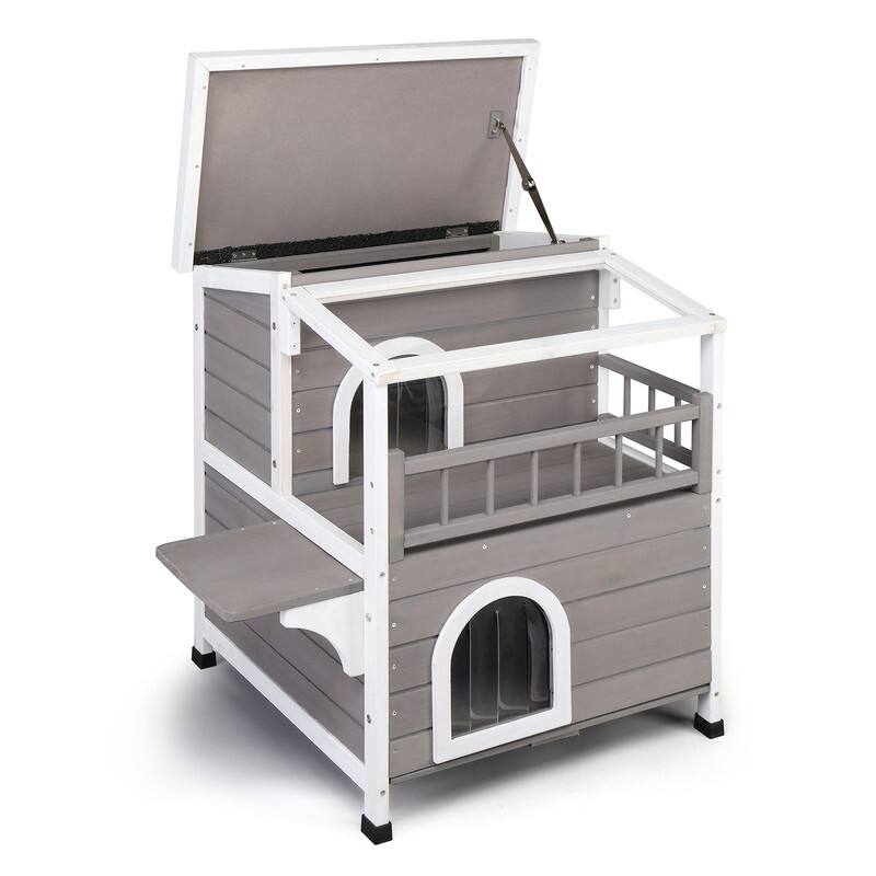 Wooden Outdoor Cat house with Weatherproof Roof