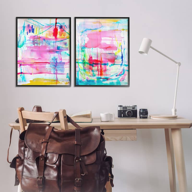 Stupell Vibrant Chaos Abstractions Framed Giclee Art Design By Gemma Bardot (Set of 2)