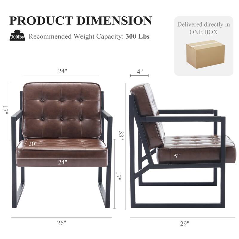 Leather Accent Chair, Accent Arm Chair Comfy Armchair with Metal Legs - Set of 1