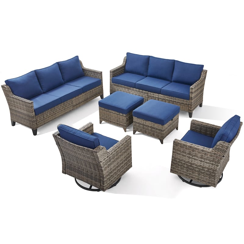 Pocassy Outdoor Patio Furniture Wicker Sofa Swivel Chair Set