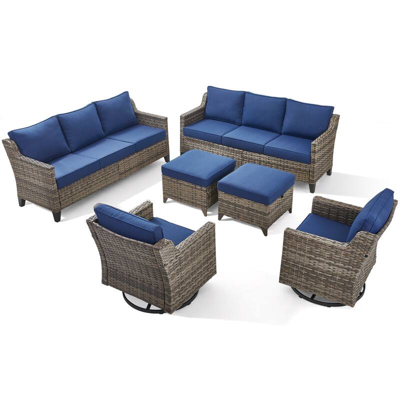 Pocassy Wicker Patio Sofa Glider Swivel Chair Ottoman Furniture Set.