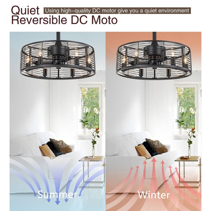 20 inch Farmhouse Caged Ceiling Fan with Light and Remote