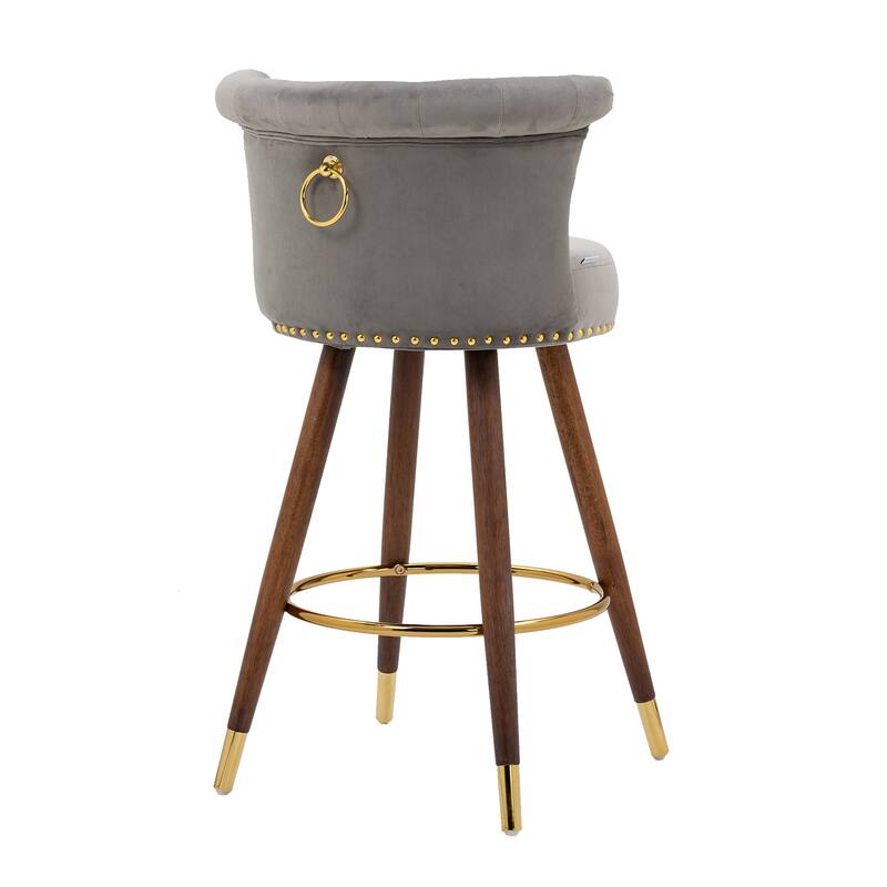 Counter Height Bar Stools Set of 2, Kitchen Bar Stools with Solid Wood Legs, Upholstered Dining Room Chairs with Footrest