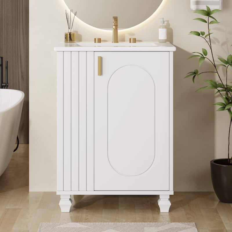 24" Bathroom Vanity with Sink, Multifunctional Storage Bathroom Cabinet with Door Shelf, Side Open Storage, Soft Closing Door