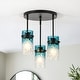 preview thumbnail 5 of 20, 1/3-Light Coastal Matte Black Adjustable Pendant Light with Gradient Blue Hammered Cylinder Glass for Kitchen Island 13.8 in. W x 16.1 in. H x 13.8 in. D