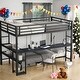 preview thumbnail 1 of 10, Black Metal Bunk Bed with Desk,LED and USB, Full XL Over Twin Black