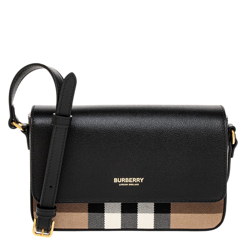Burberry Hampshire Small House Check & Leather Crossbody - Black