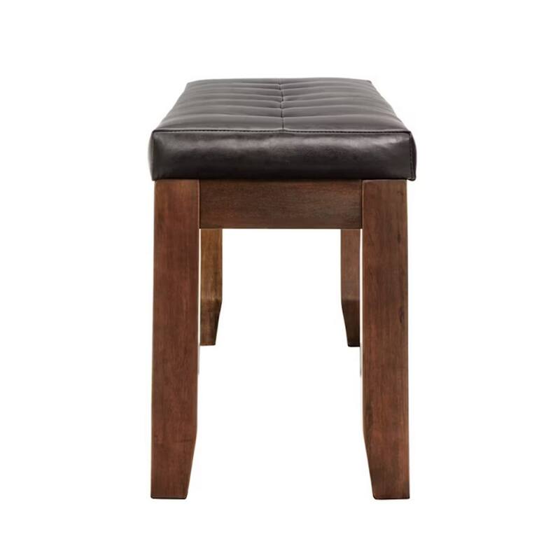 Wood & Bi-Cast Vinyl 60" Bench With Tufted Seat, Dark Brown