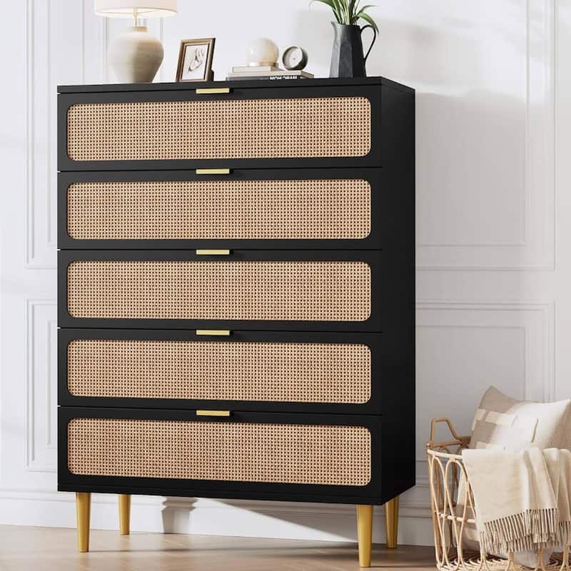Rattan 5 Drawer Dressers for Bedroom, Hallway