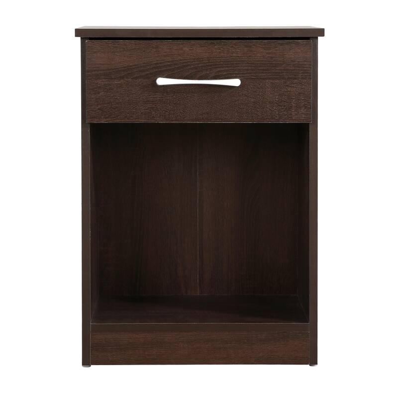 1-Drawer Wenge Nightstand with Open Shelf and Spacious Top, 24 Inch Easy Assembly Bedroom Bedside Table