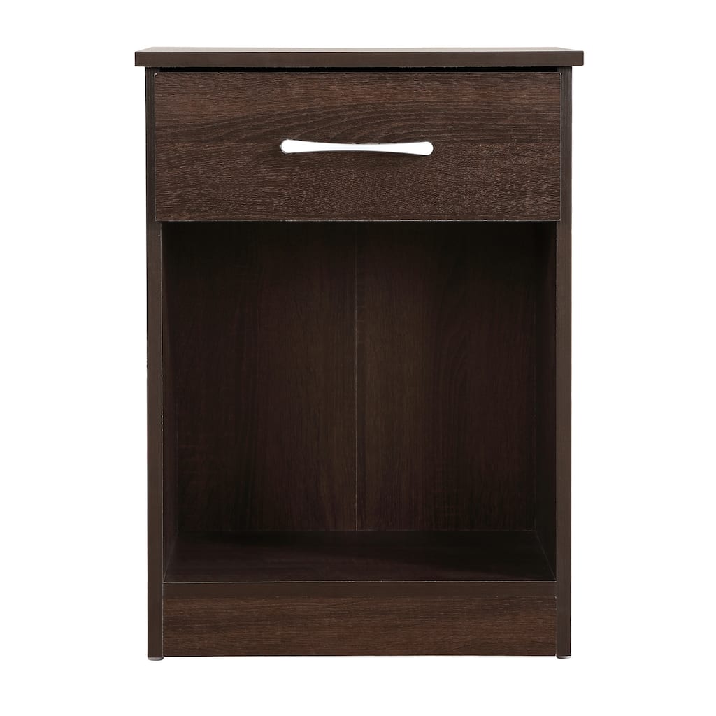 1-Drawer Wenge Nightstand with Open Shelf and Spacious Top, 24 Inch Easy Assembly Bedroom Bedside Table
