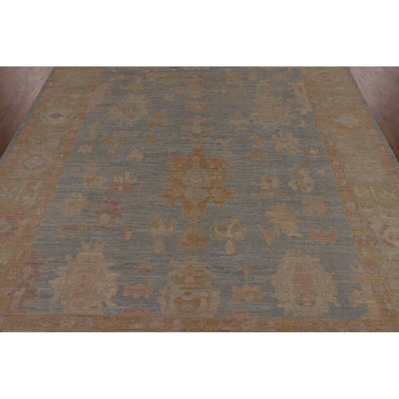 Blue Oushak Turkish Area Rug Handmade Vegetable Dye Wool Carpet - 7'10"x 10'0"