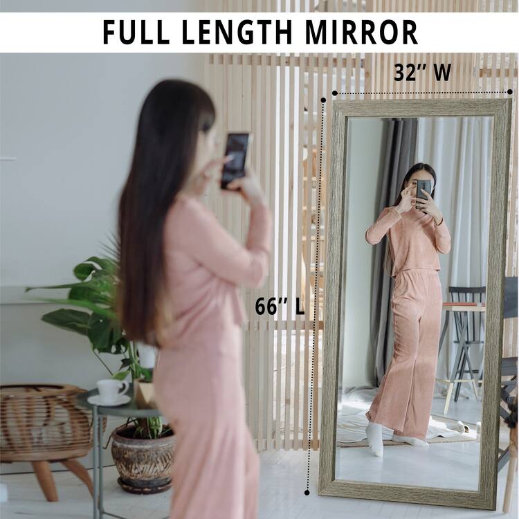 Rustic Full-Length Floor Mirror - 66" x 32" Rectangular Wood Frame Full Body Mirror for Living room, Bedroom