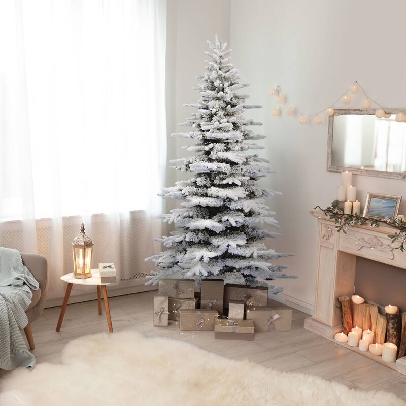 Fraser Hill Farm 7.5-Ft. Flocked Pine Valley Christmas Tree