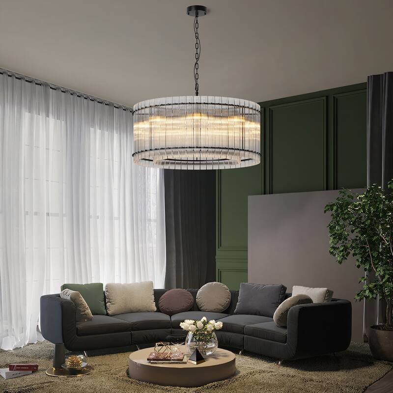 Modern Round Chandelier, Water Ripple Crystal Glass Chandelier, Luxurious 8-Lamp Chandelier, for Dining Room Living Room