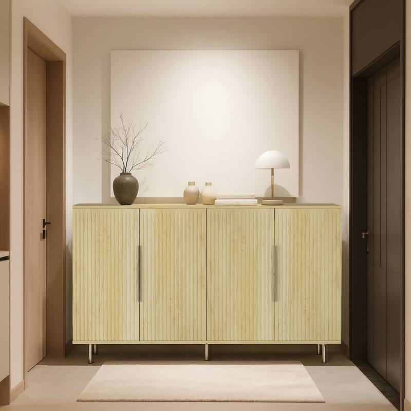 Modern Classic Wooden Four-Door Sideboard with Metal Cabinet Handles and Legs - Wood