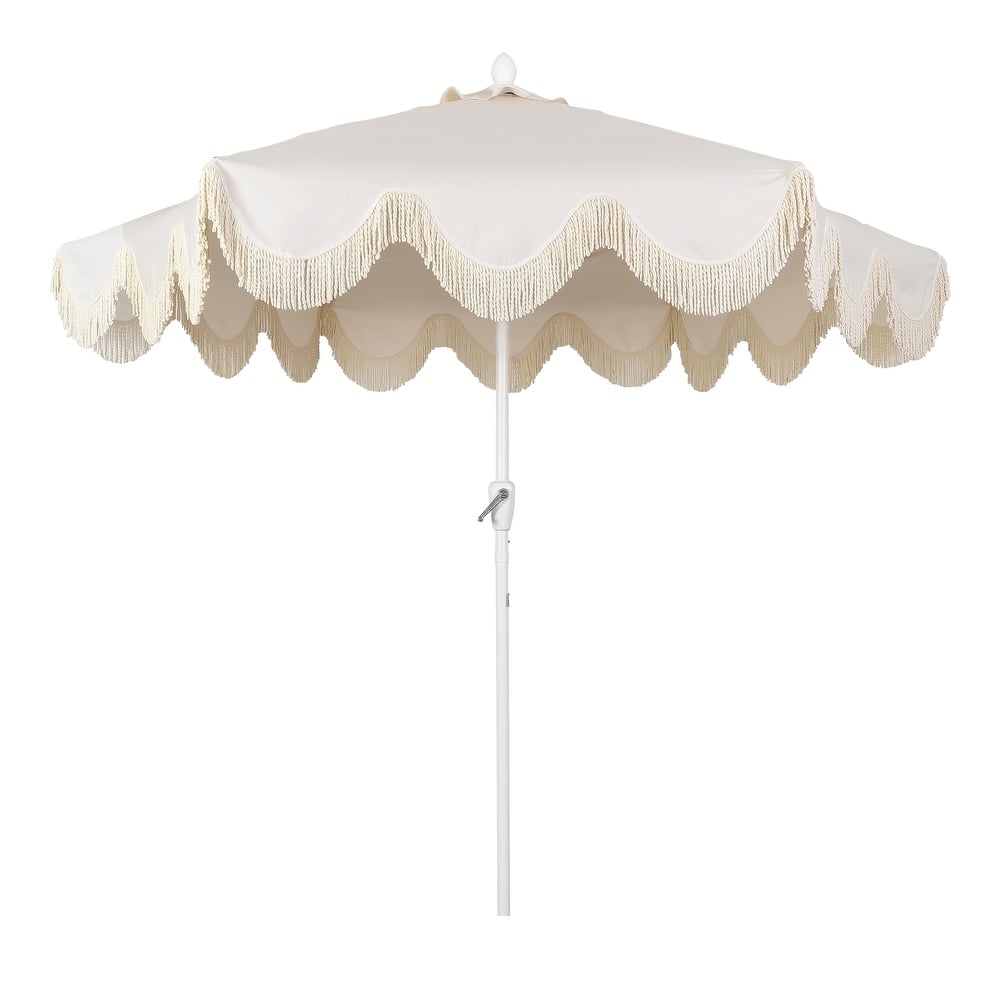 JONATHAN Y 9ft Tassel Patio Umbrella Auto-Tilt, Crank