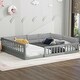 preview thumbnail 25 of 24, Wood Full Size Upholstered Platform Bed with Guardrail and Pillow