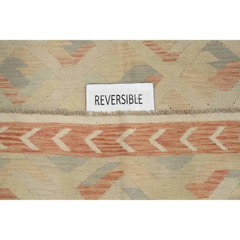 Hand Woven Oriental 100% Wool Carpet Southwestern Tribal Beige & Ivories Kilim Area Rug - 9' 2'' X 6' 2''