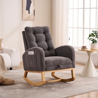 Caramel Accent Rocking Chair with Footrest High Back Rubber Wood ...