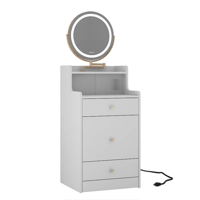 3 in 1 Small Vanity, Makeup Table with Mirror and Light, Vanity Table Set with 2 Drawers and Upholstered Stool
