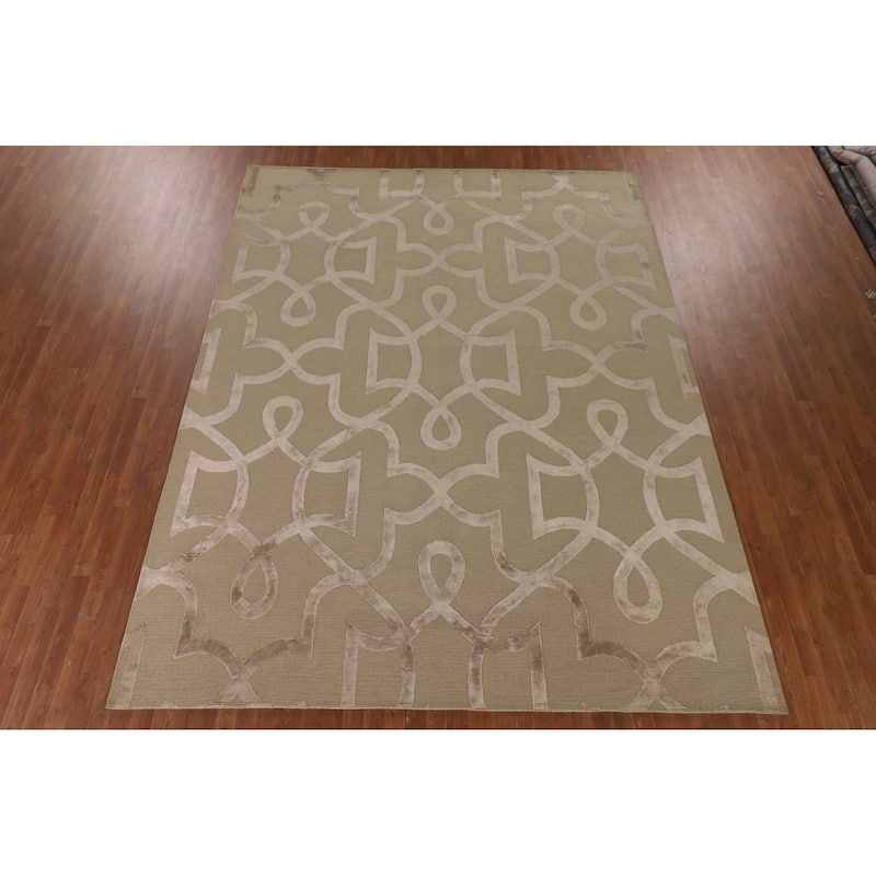 Geometric Modern Area Rug Handmade Oriental Wool Carpet - 9'0" x 11'9"