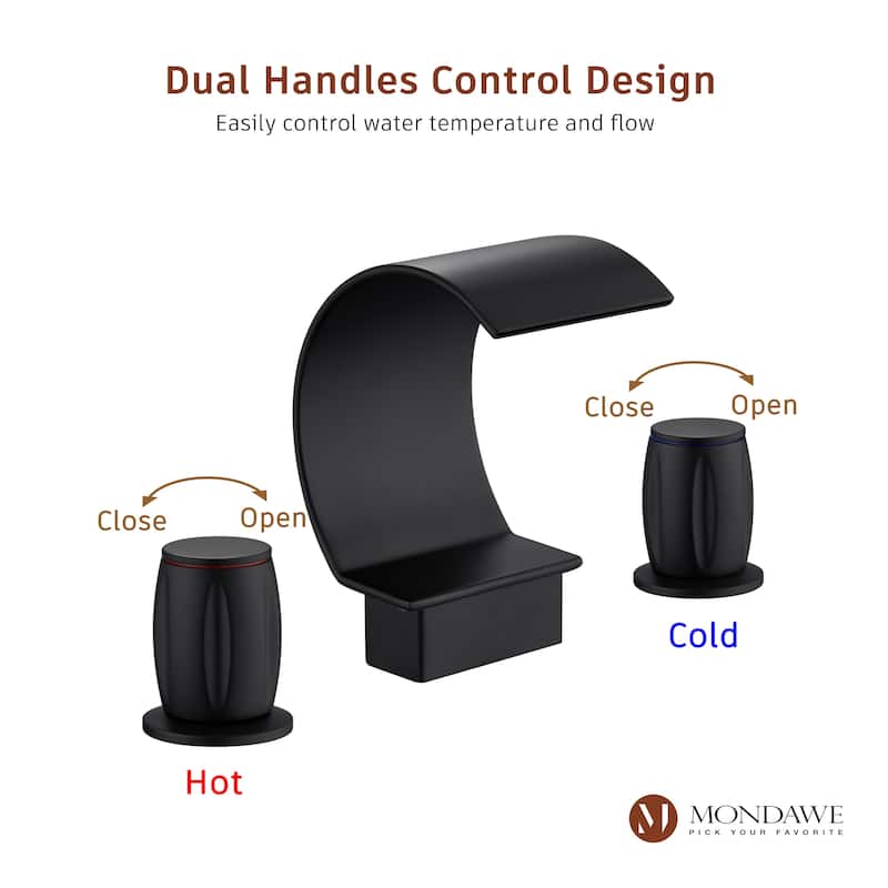 Luxury C-Shape Arc Waterfall Spout 2-Handle 8 inch Widespread Bathroom Sink Faucet With Pop-up Drain