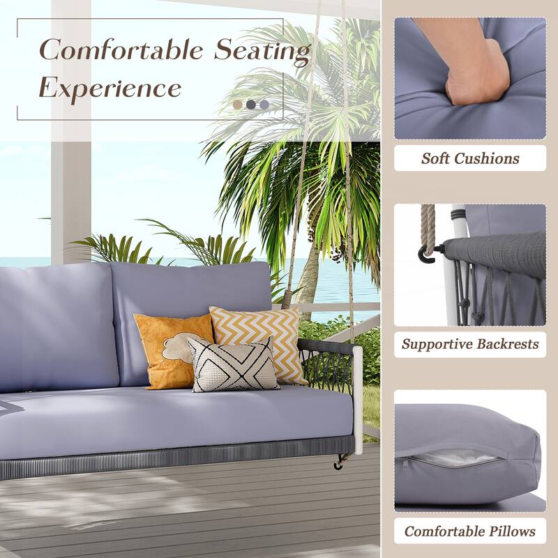 Woven Rope Outdoor Swing Sofa with Soft Cushions