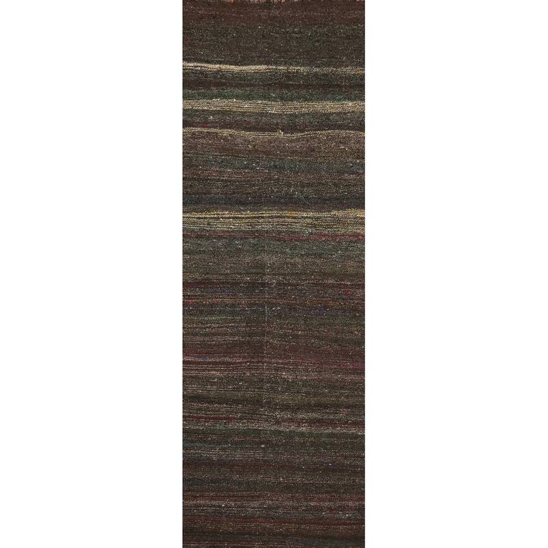 Hand Woven Oriental 100% Wool Carpet Modern Tribal Multi-Colored Kilim Runner Rug - 11' 2'' X 2' 8''