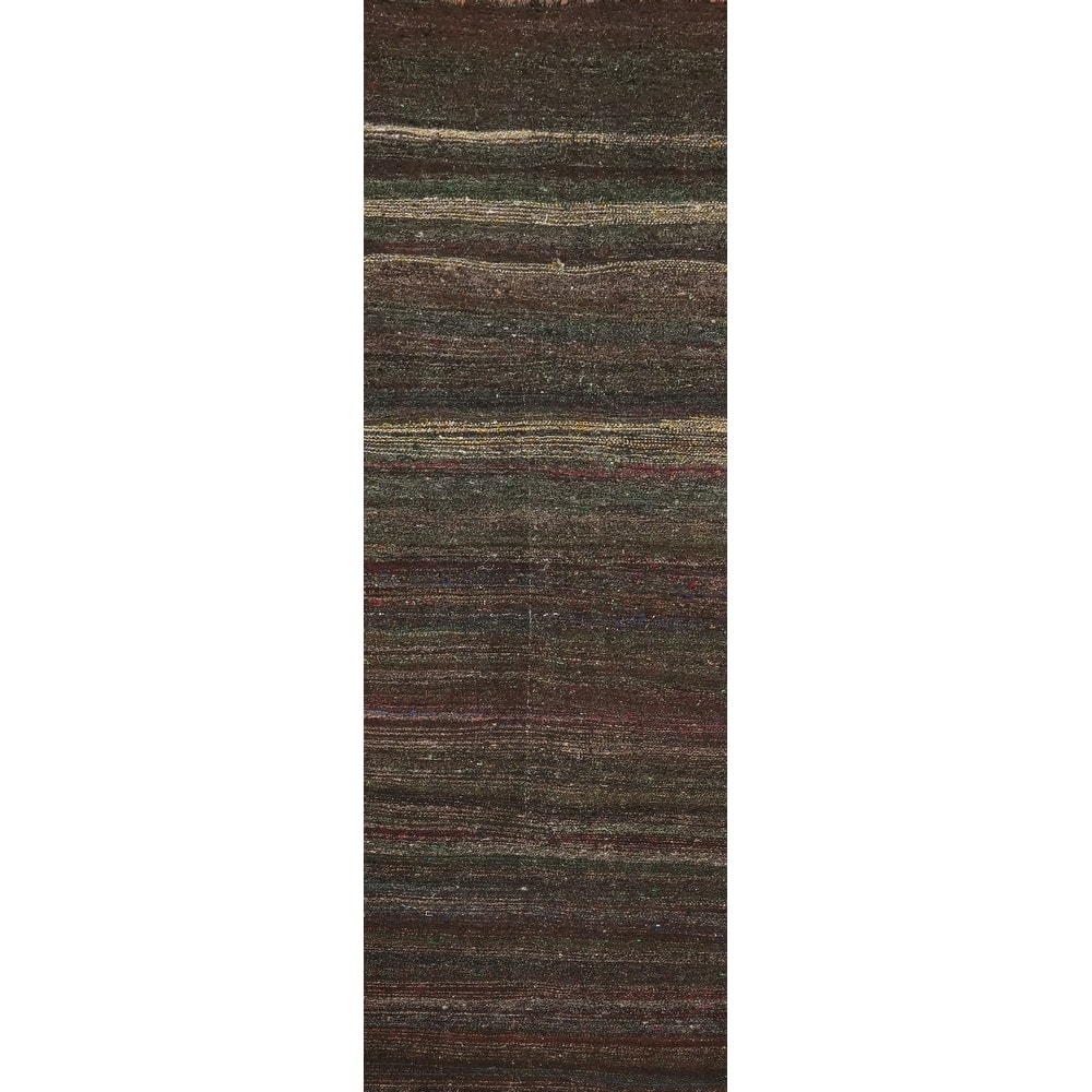 Hand Woven Oriental 100% Wool Carpet Modern Tribal Multi-Colored Kilim Runner Rug - 11' 2'' X 2' 8''