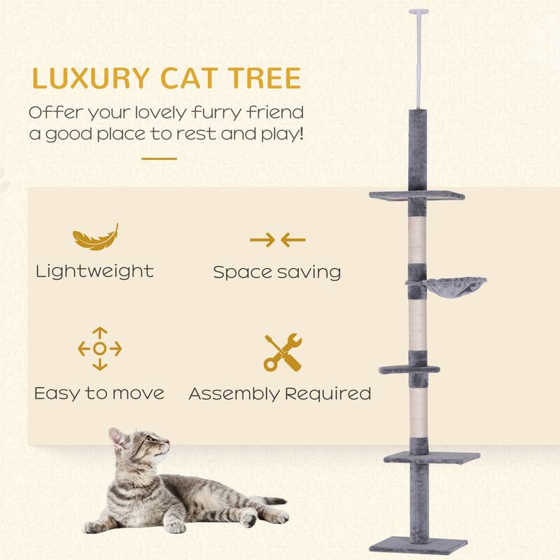 9' Adjustable Height Floor-To-Ceiling Vertical Cat Tree - Grey and White - Gray