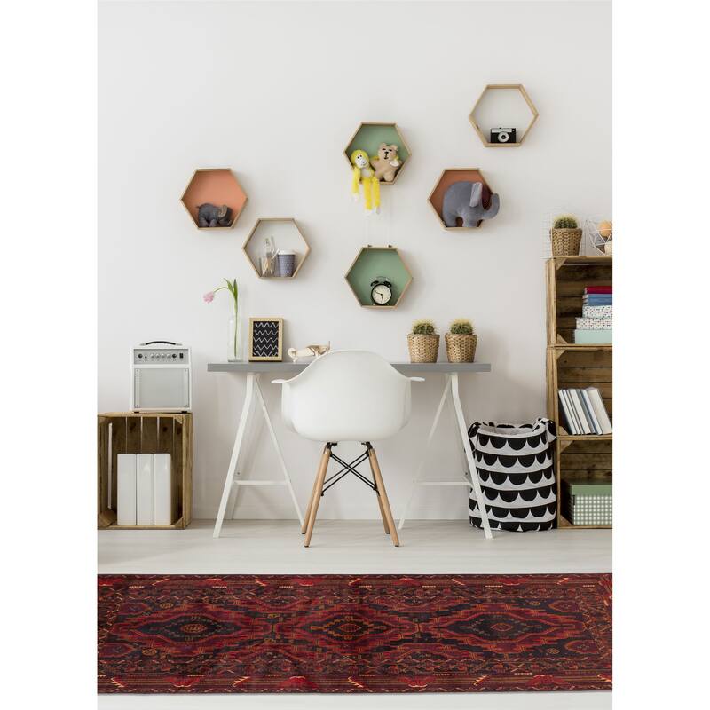 ECARPETGALLERY Hand-knotted Teimani Black, Dark Red Wool Rug - 3'7 x 6'8