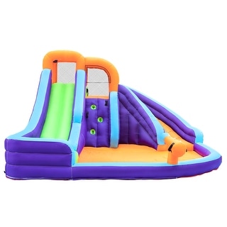 CocoNut Castles Double Slide Inflatable Water Park with Climbing Wall & Water Cannon - Multi