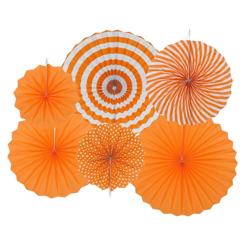 Hanging Paper Fans Party Set 6Pcs Decoration for Home,Birthday Wedding Orange