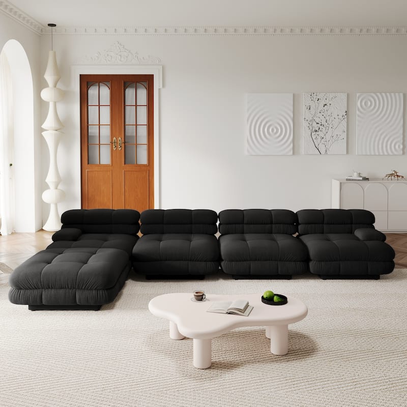 146'' L-shape Teddy Velvet Fabric 5-pieces Upholstered Sectional Sofa