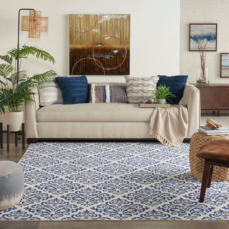 Nourison Grafix Geometric Persian Transitional Area Rug - 7'10" x 9'10" - White Blue - Runner/Rectangle