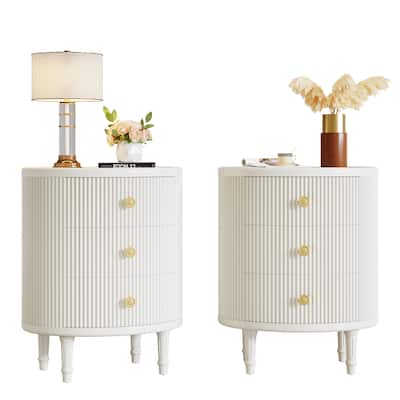 Side Table with 3 Drawers, No Assembly Required Oval End Table with Storage, White
