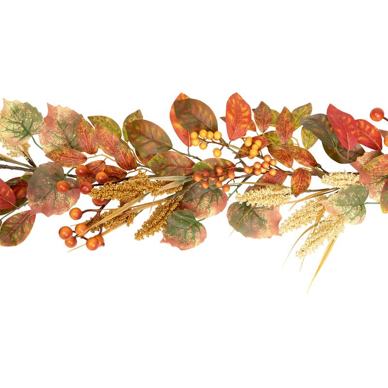 Autumn Leaves and Berries Artificial Fall Harvest Garland - 5' x 8" - 5' x 8"