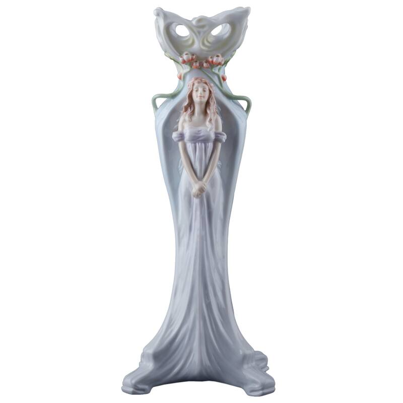 Charis 14.37" height Woman & Peony Tall Vase multicolor Fine Porcelain