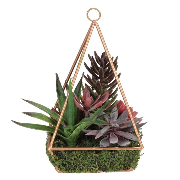 9" Artificial Succulents Arrangement in 4-Sided Copper Metal Wire Frame - N/A