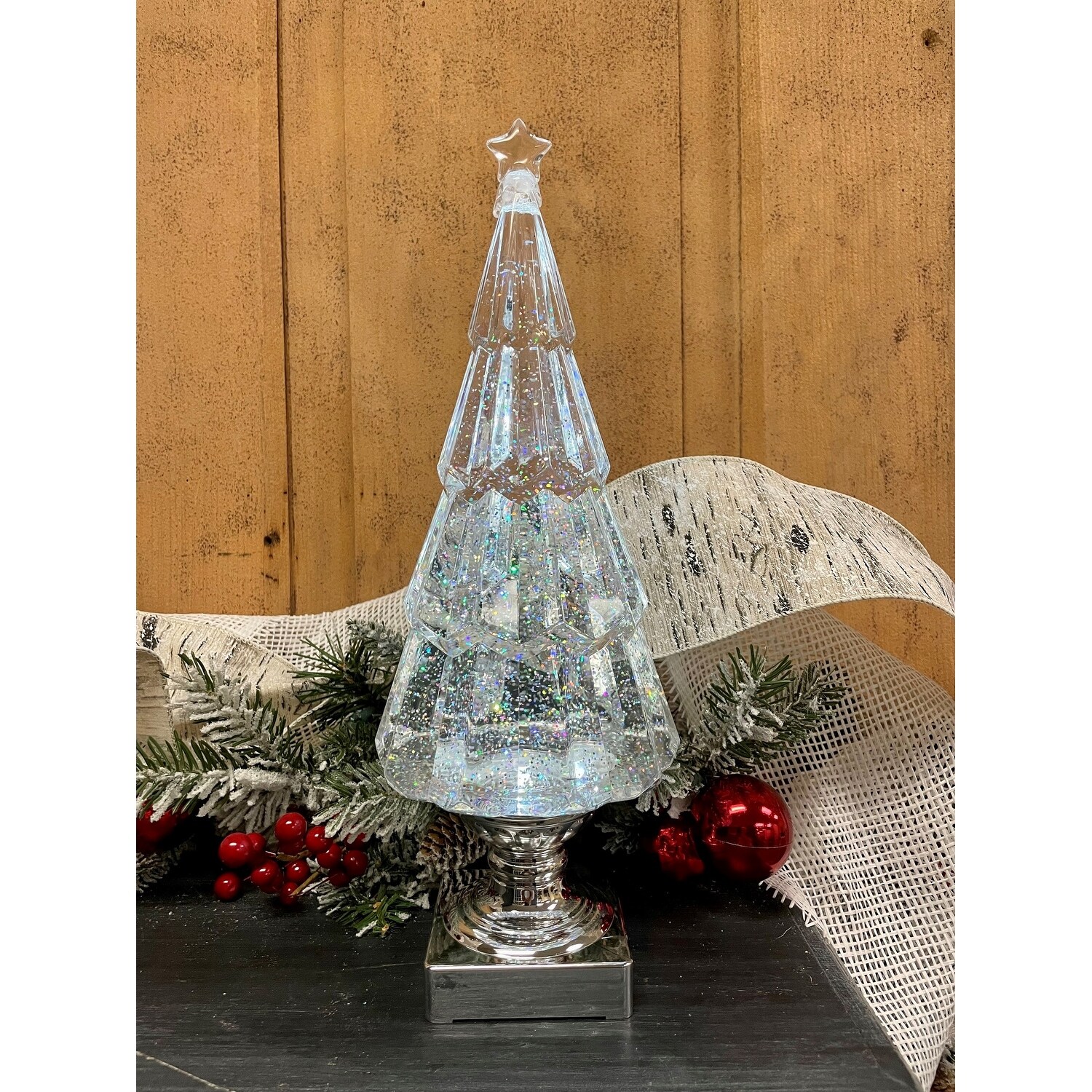 Raz Imports 13.75 Lighted Tree with Silver Swirling Glitter