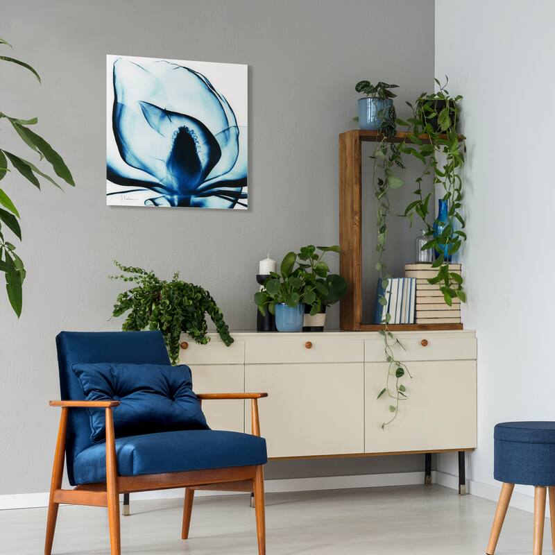 Empire Art Direct "Blue Magnolia x-ray" Frameless Floating Glass Panel Art - Blue