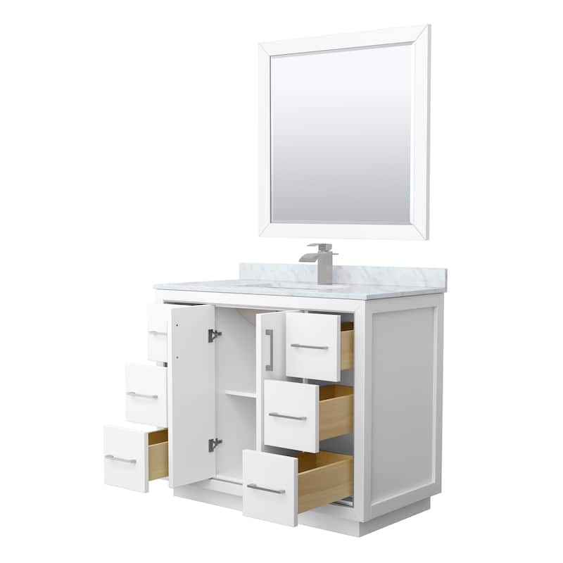 Icon Single Vanity Set, White Carrara Marble Top, 34-Inch Mirror