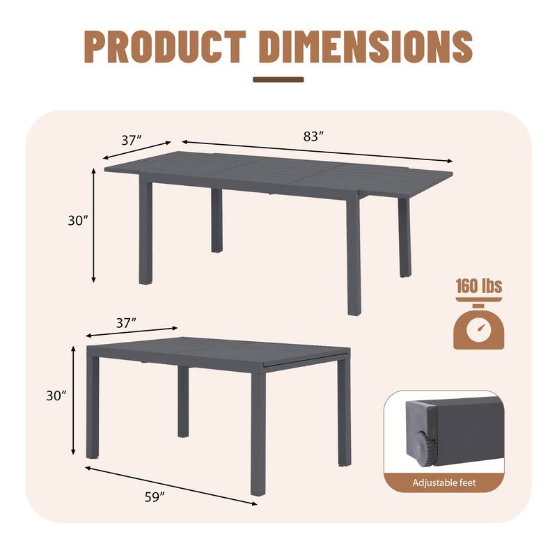 Outdoor Dining Set 5-Piece Stackable Plastic Lightweight Dining Chair and Extendable Dining Table