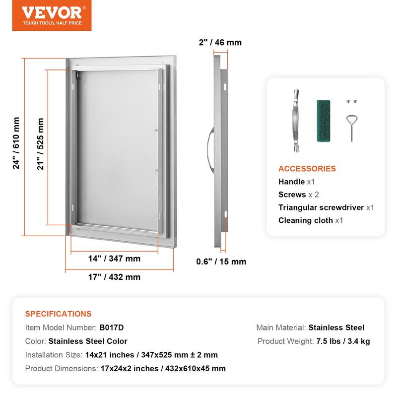 VEVOR Stainless Steel BBQ Access Door for Outdoor Kitchen, Grilling Station